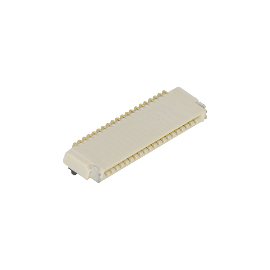 Pitch 0.50mm 90°H1.00mm 卧贴双面接后掀盖 SMT型 FPC 20pin 本色 镀半金接触点及焊接脚点1u，镍底35-60u.